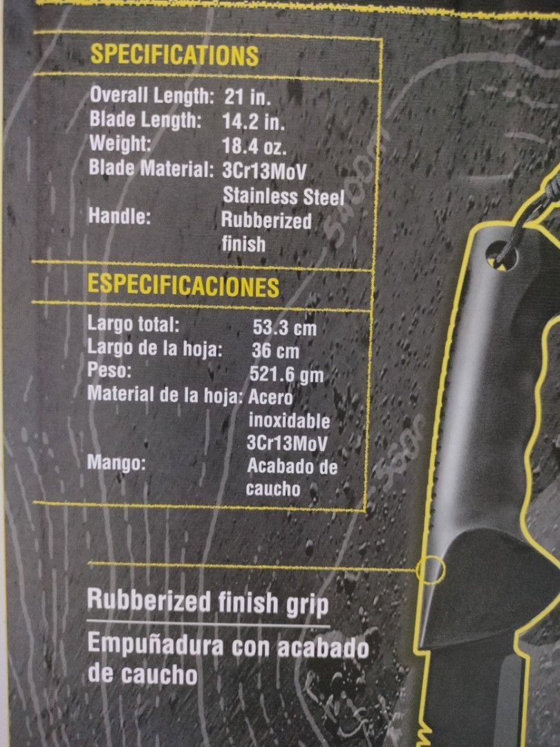 Kilimanjaro Machete (Category: Knives & Chopping Boards) located in Mandaluyong City. Submitted by bzbee.packaging (Listing ID 1456947894, Image 2). Description: Price is fixed. Took out from original packaging only, never been used. Check photos for product specifications. 🔶MODE OF PAYMENT BDO, BPI, GCash 🔶PICK UP LOCATION Lalamove📍: 473 Boni Ave, Brgy. New Zaniga, Mandaluyong.
