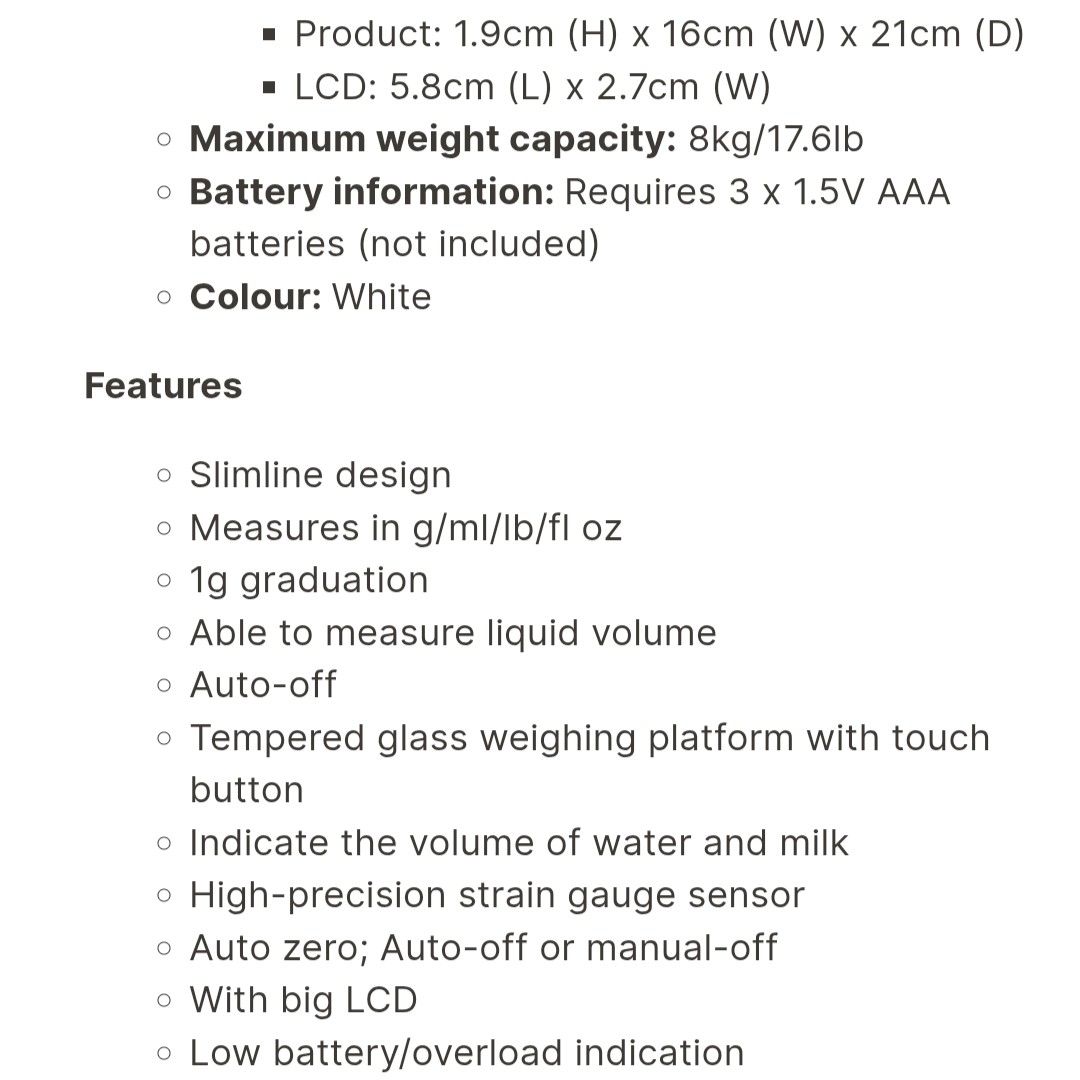 Kitchen scale (Category: Other Kitchen Appliances) located in Singapore. Submitted by fuzzykiwi (Listing ID 1456869992, Image 2). Description: Bought when living overseas, and how I have 2 so selling 1!.