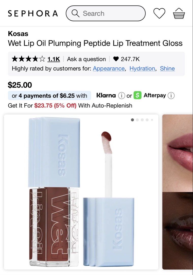 KOSAS-Lip Oil (Category: Makeup) located in Davao. Submitted by mielle_888 (Listing ID 1456788650, Image 1). Description: 💄 Kosas Wet Lip Oil – Shade Cola ✨ 100% original/authentic** — bought abroad last month. Lightly used, only tried a few times. RFS: not really a fan of the shade. No box included. ✨All pre-loved items will be washed/sanitized prior to shipping Bought for $24 / ₱1,440 Selling for ₱1,000 — negotiable!🤎 PM me for more pics or d