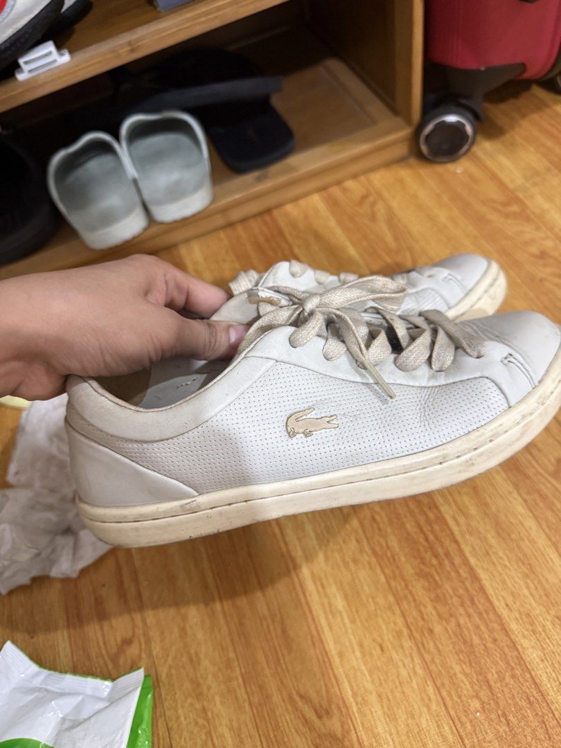 Lacoste sneakers (Category: Sneakers) located in Pasig City. Submitted by patrissia1129 (Listing ID 1456912948, Image 1). Description: Original Lacoste Women’s Shoes 👟🤍 ✨ Original Lacoste ✨ Pre-loved / 2nd hand ✨ Size: ___ ✨ Still wearable and good for casual everyday use 📌 Please check photos for actual condition — may show signs of use, especially on the inner heel lining and some scuffing/discoloration. No box 💰 ₱500.