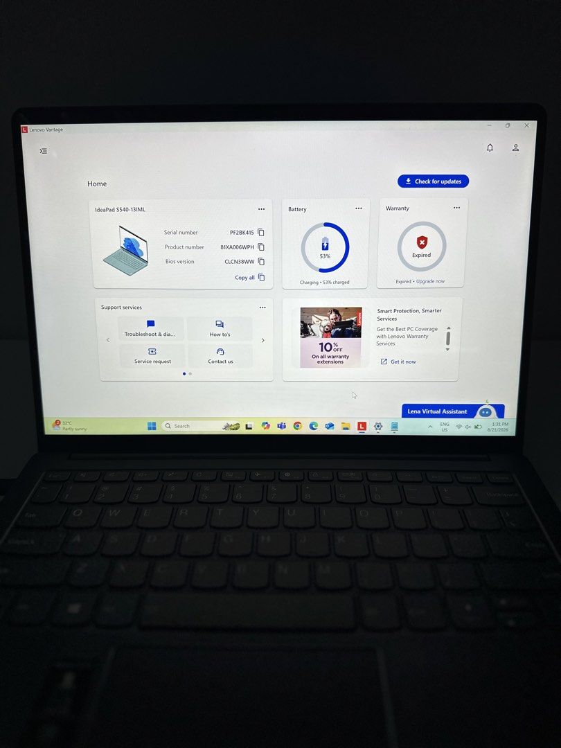 Lenovo Ideapad s540-13IML (Category: Laptops & Notebooks) located in Quezon City. Submitted by donsalta (Listing ID 1456847745, Image 2). Description: Lenovo Ideapad S540-13IML Product Number: 81XA006WPH Display: 13.3" QHD (2560x1600) IPS 300nits glossy, 100% sRGB Processor: Intel(R) Core(TM) i7-10510U CPU @ 1.80GHz (2.30 GHz) RAM: 16GB DDR4-2666Mhz GPU: NVIDIA GeForce MX350 (2 GB) with Intel(R) UHD Graphics (128 MB) SSD: 512GB SSD M.2 2280 PCIe 