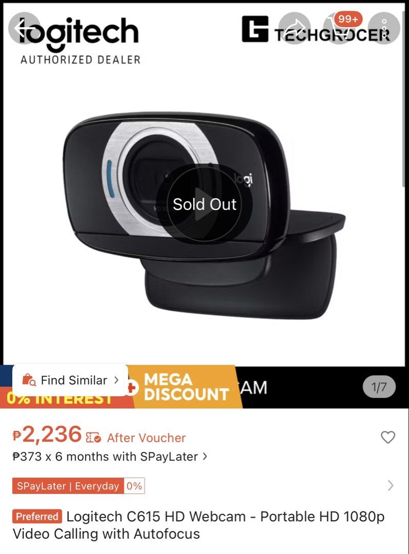 Logitech C615 HD Webcam 1080p Portable Video Calling Autofocus (Category: Webcams) located in Manila. Submitted by doooough (Listing ID 1456924740, Image 2). Description: - Records in crisp 1080p HD. - Portable and foldable design for easy carrying. - Built-in autofocus ensures sharp video quality. - Ideal for online meetings, video calls, and streaming. - Simple plug-and-play setup with USB cable..