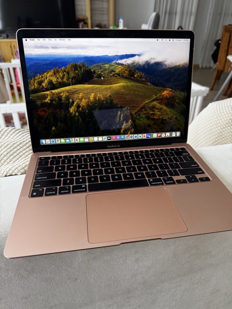 Macbook Air M1 2020 (Category: Laptops & Notebooks) located in Cabanatuan. Submitted by riveraaly (Listing ID 1456827446, Image 1). Description: - Rose Gold MacBook Air - Perfect for everyday use, school, or work - Lightweight and portable design - Includes original charger - Feel free to ask any questions! Selling my personal laptop I dont use this anymore Specs: Apple Macbook Air M1 8GB ram 256GB SSD Gold Battery 226 cycles only. Normal conditi