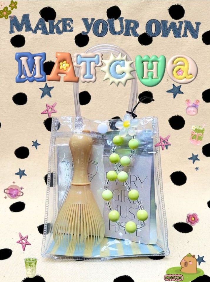 Make Your Own Matcha Kit with Whisk and Bag (Category: Other Kitchenware & Tableware) located in Caloocan City. Submitted by hoellyjane (Listing ID 1456857707, Image 1). Description: - Everything you need to make matcha at home - Includes traditional detachable resin whisk - Comes with a cute clear bag - 8g grams of unsweetened matcha powder (good for 2 cups of drink) - Includes decorative stickers - Ideal for matcha lovers or as a gift Retail pr