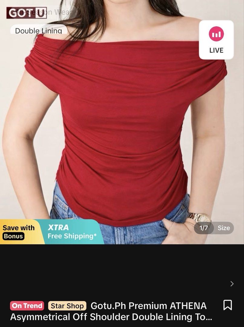 Maroon Asymmetrical Off-Shoulder Top with Ribbing Sides (Category: Blouses) located in Manila. Submitted by jeyzi_23 (Listing ID 1456822405, Image 3). Description: Used only once for a photoshoot 🏷️ Price: ₱150 RFS: Decluttering / Need extra funds 📌 Details: • Asymmetrical off-shoulder design • Ribbed sleeves • Stretchable and double-lined MOP: GCash / MariBank MOD: Lalamove, GrabExpress, J&T, or meetup (depending on location) 📦 Shipping/deliv