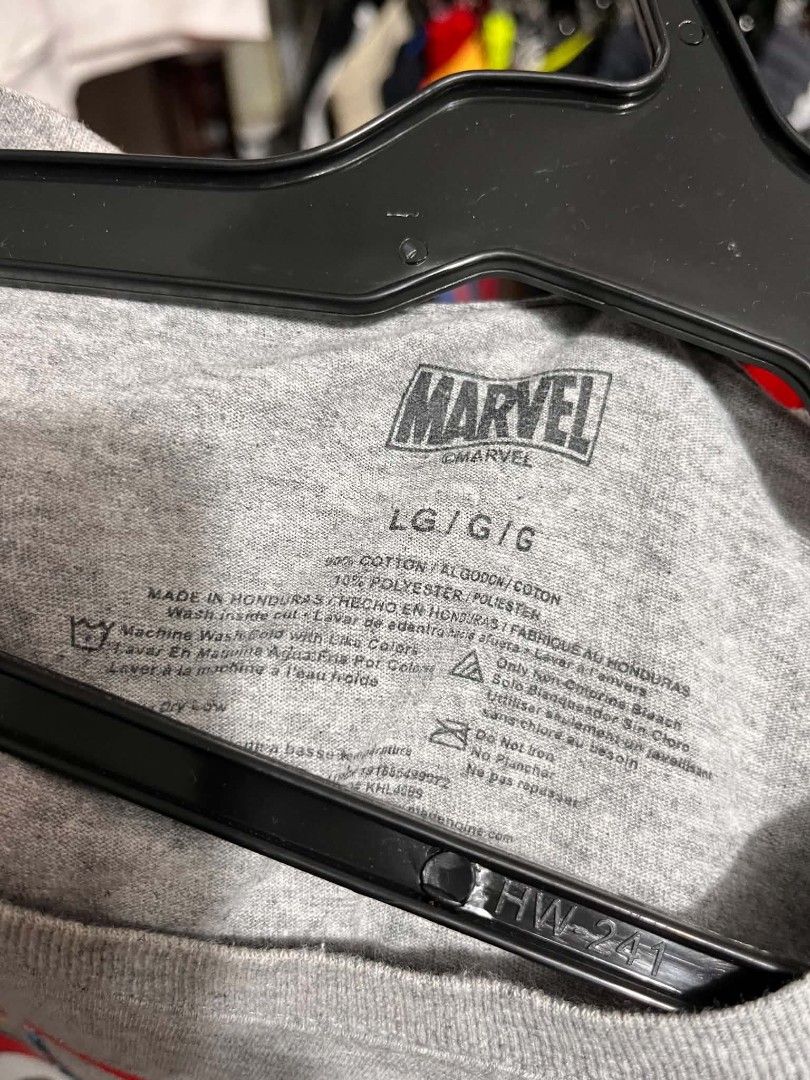 Marvel Comics Graphic T-Shirt Grey Size L (Category: Tshirts & Polo Shirts ) located in Manila. Submitted by _lemornosnas02 (Listing ID 1456796690, Image 2). Description: - Grey Marvel Comics T-shirt - Features classic Avengers: Iron Man, Captain America, Spider-Man, Thor, Black Widow - Material: Cotton and Polyester Blend - Size: Large (L) - Eye-catching graphic print - Perfect for any Marvel fan! -location iloilo -plus ship via lbc -no crack pr