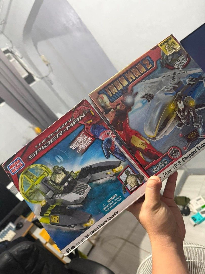 Mega Bloks Spider-Man & Iron Man 2 Building Sets (Category: Lego & Building Sets) located in Bacoor. Submitted by patrickpy063765 (Listing ID 1456937871, Image 1). Description: - Mega Bloks Building Action Sets - Includes: The Amazing Spider-Man Lizard Sewer Speeder complete sealed - Includes: Iron Man Chopper no ironman Minifigures - Perfect for Marvel fans - Get both for a fun building experience - Great for collectors and kids Location taguig 