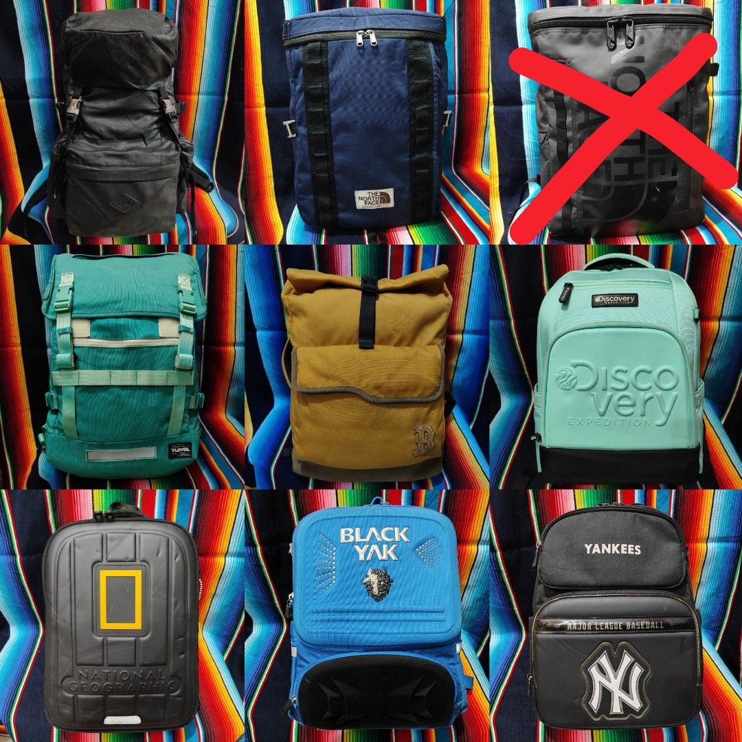 Mix Backpack (Category: Backpacks) located in Kota Belud. Submitted by bacobece (Listing ID 1456941250, Image 1). Description: 12"x18"x7" Beanpole x Juun.J Waxed Cotton Backpack rm168 13"x18"x6" The North Face Navy Alpha Box Outdoor Sporty Student Bag Large Capacity Cushioned Backpack rm68 13"x18"x6" THE NORTH FACE Backpack 30L BC FUSE BOX 2 NM82255 rm128 13"x19x6" T-LEVEL Challenger Backpack 32-40L rm168 12"x17"x5" MLB Boston Redsox Mustard Clas