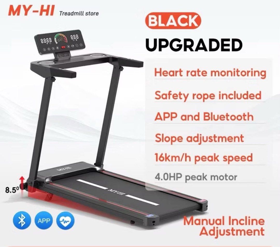 MY-III Treadmill (Category: Cardio & Fitness Machines) located in Caloocan City. Submitted by cleooo_ (Listing ID 1456791745, Image 2). Description: - MY-III Treadmill - Brand new price: 8,000 PHP - Color: Black with red and white accents - Digital display: Shows speed, distance, calories burned and time - Features: Built-in cup holders - Ideal for home workouts -RFS: need more space at home.