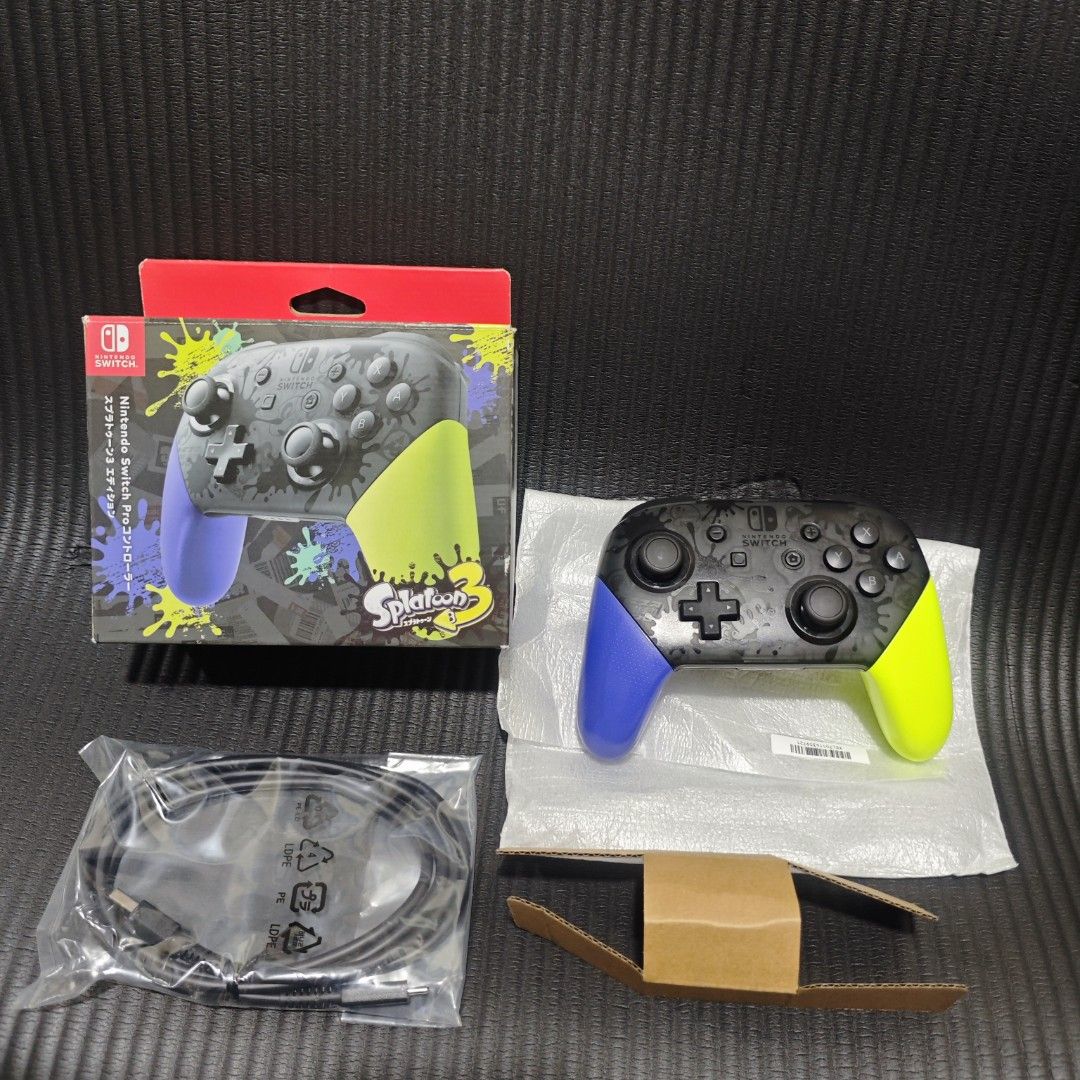 Nintendo Switch Pro Controller Splatoon Edition (Brandnew Condition) (Category: Controllers) located in Quezon City. Submitted by shopme_gadget30 (Listing ID 1456923323, Image 1). Description: kindly read the details first for sale fixed price mint Condition tested and working no drifting all buttons working with box with unused cable type C compatible to Nintendo switch Shoopppppeee —,✅ can check out pm for the linnnkkk (If shoopppee check out, 