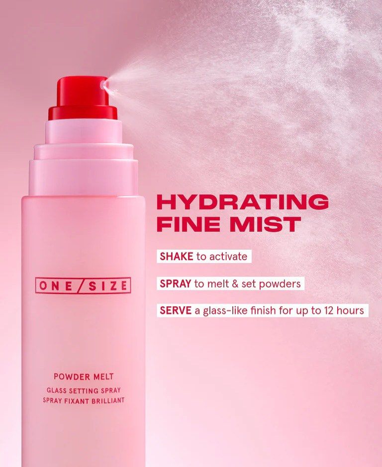 ONE SIZE Powder Melt Glass Setting Spray 100ml (Category: Makeup) located in Manila. Submitted by prelovedv.20 (Listing ID 1456839968, Image 2). Description: - ONE/SIZE Powder Melt Glass Setting Spray - Hydrating fine mist - Melts and sets powders - Achieves a glass-like finish - Lasts up to 12 hours - Shake to activate - Ideal for long-lasting makeup.