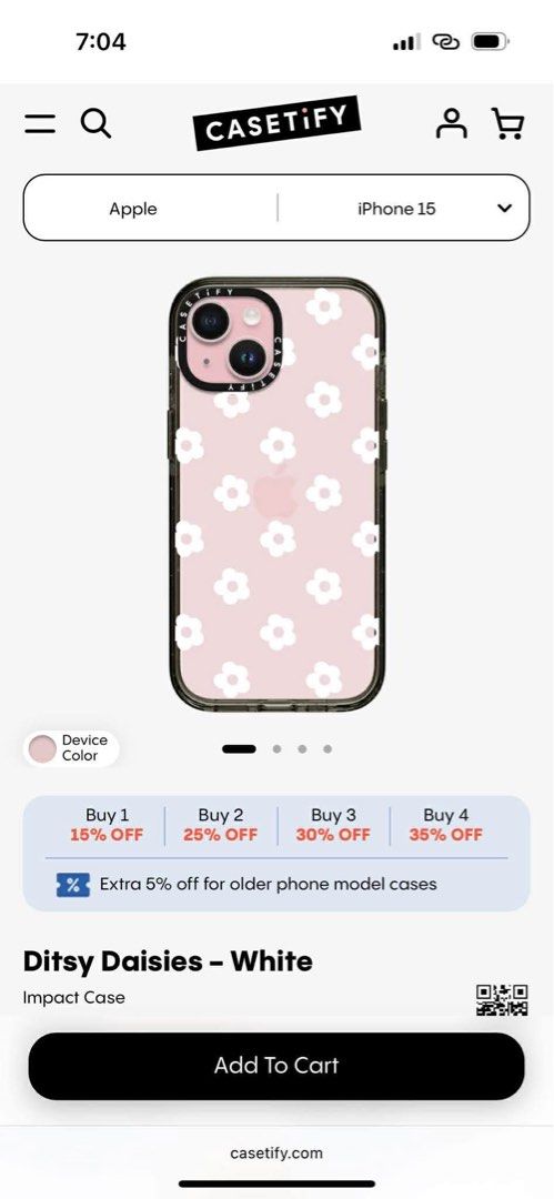 Original Casetify for Iphone 15 (Category: Cases & Sleeves) located in Quezon City. Submitted by dmps402 (Listing ID 1456906115, Image 2). Description: Original Casetify for Iphone 15 ₱1650 only NO PANINILAW Minor Issue: Nabakbak yung print ng flower. Still classy, tho..