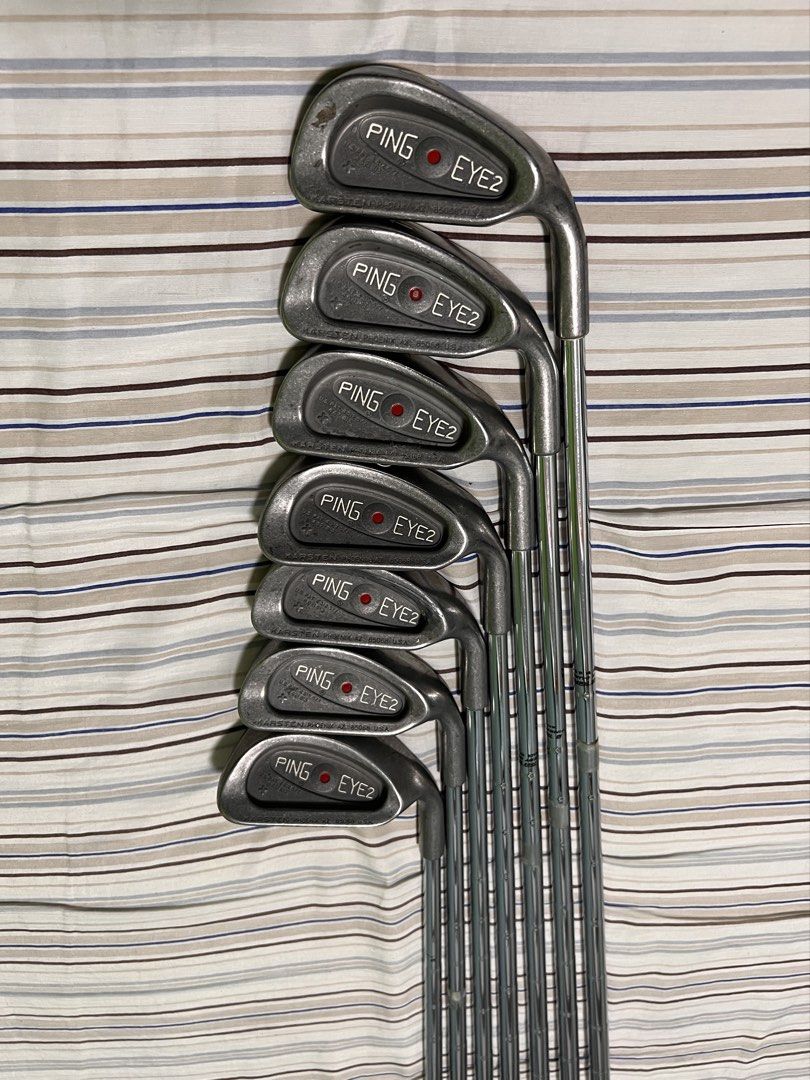Ping Eye 2 + Red dot RH golf clubs (Category: Golf) located in Tanza. Submitted by shunsuiiii (Listing ID 1456928934, Image 1). Description: - Includes: 3, 4, 6, 7, 8, 9, and Sand Wedge (S) - KT Shaft - Ping Karsten Dylagrip - Serial no. 256631B Payment: Gcash/Gotyme/Maribank.