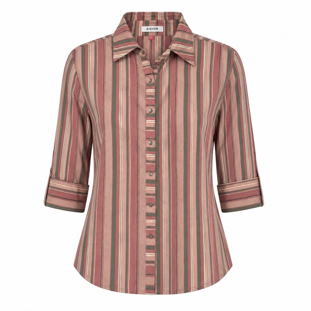 Pink Striped Button Up Top (Category: Longsleeves) located in San Ildefonso. Submitted by rgdeclutters (Listing ID 1456921407, Image 1). Description: L - 22" W - 18".