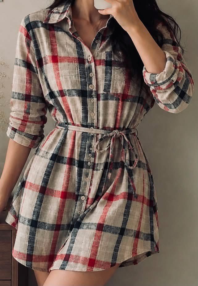 Plaid Shirt Dress with Belt (Category: Dresses) located in Manila. Submitted by solvithrifts (Listing ID 1456571908, Image 2). Description: - Casual plaid shirt dress - Button-up front - Tie belt at the waist - Roll-up sleeves with button tabs - Ideal for a relaxed look.