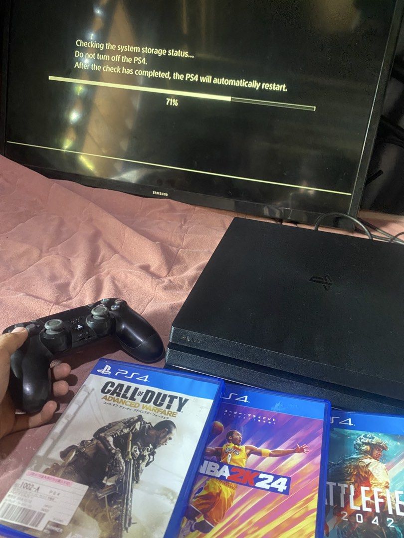 PlayStation 4 Pro (1tb) Console with Controller and Games (Category: PlayStation) located in Manila. Submitted by cosmiceagle-23bc (Listing ID 1456872322, Image 2). Description: - PlayStation 4 Pro Console - Includes 1 Controller - 4 Games Included: - Call of Duty: Advanced Warfare - NBA 2K24 - Battlefield 2042 - Another Call of Duty Title - Console in good working condition - Games in original cases - Ready for immediate enjoyment!.