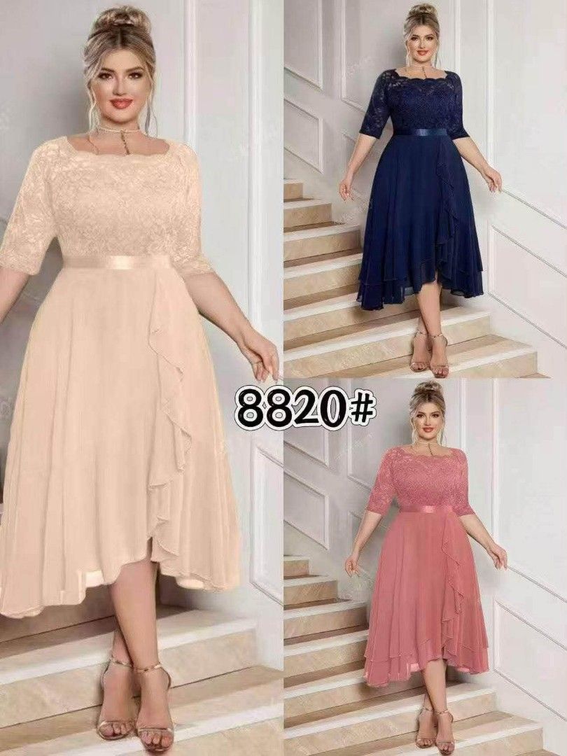 Plus Size Formal Evening Gown Dress (Category: Evening dresses & gowns) located in Manila. Submitted by nikita02_kara (Listing ID 1456812931, Image 2). Description: Beautiful plus size formal dresses. Available in multiple colors: dusty rose, navy blue, white, peach, and teal. Lace detailing on the bodice and short sleeves. Ribbon waist accent. Flowy chiffon skirt. Great for weddings, parties, or any special occasion. Please check photos for avai