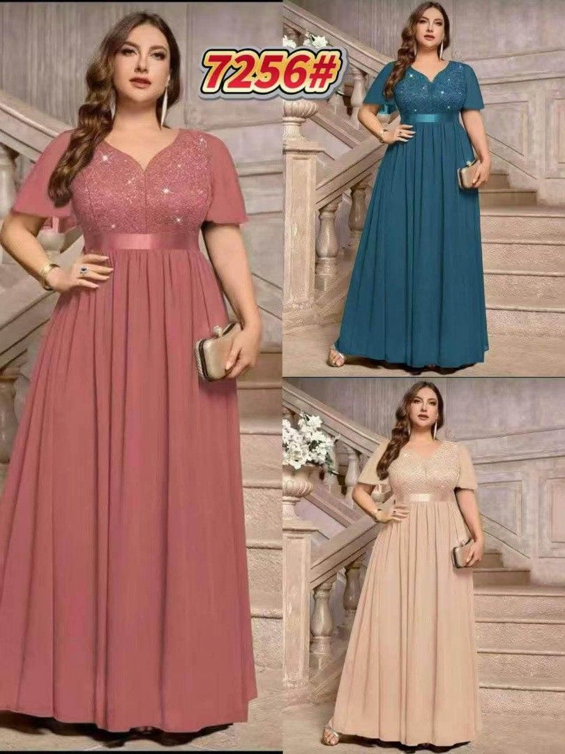 Plus Size Formal Evening Gown Dress (Category: Evening dresses & gowns) located in Manila. Submitted by nikita02_kara (Listing ID 1456812931, Image 3). Description: Beautiful plus size formal dresses. Available in multiple colors: dusty rose, navy blue, white, peach, and teal. Lace detailing on the bodice and short sleeves. Ribbon waist accent. Flowy chiffon skirt. Great for weddings, parties, or any special occasion. Please check photos for avai