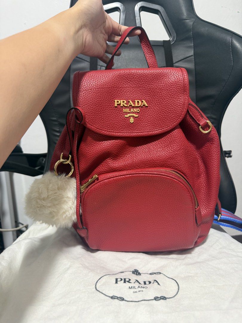Prada Backpack (Category: Luxury Bags & Wallets) located in Antipolo. Submitted by declutteringirlie0317 (Listing ID 1456934298, Image 1). Description: -good as new -can be backpack or sling -with extra slings -gold hardware -lightweight/easy to carry.