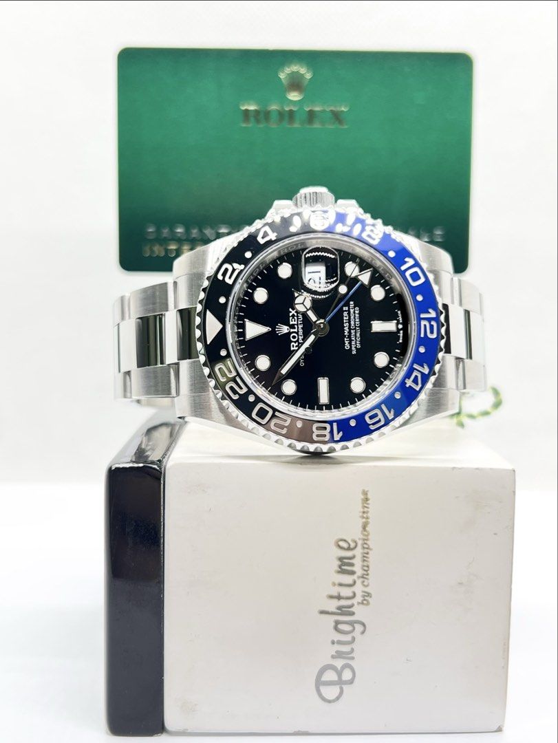 Pre Owned Rolex Oyster Gmt Master II 126710BLNR “Batman” Black Dial Automatic Steel Casing Bracelet ( May 22 ) (Category: Watches) located in Singapore. Submitted by brightime (Listing ID 1456883809, Image 2). Description: Pre Owned Rolex Oyster Gmt Master II 126710BLNR “Batman” Black Dial Automatic Steel Casing Bracelet ( May 22 ) ** Pre-Owned ** ** Unpolished Set, Mint Condition ** Model : 126710BLNR Also known as : Oyster Gmt Master II “Batman