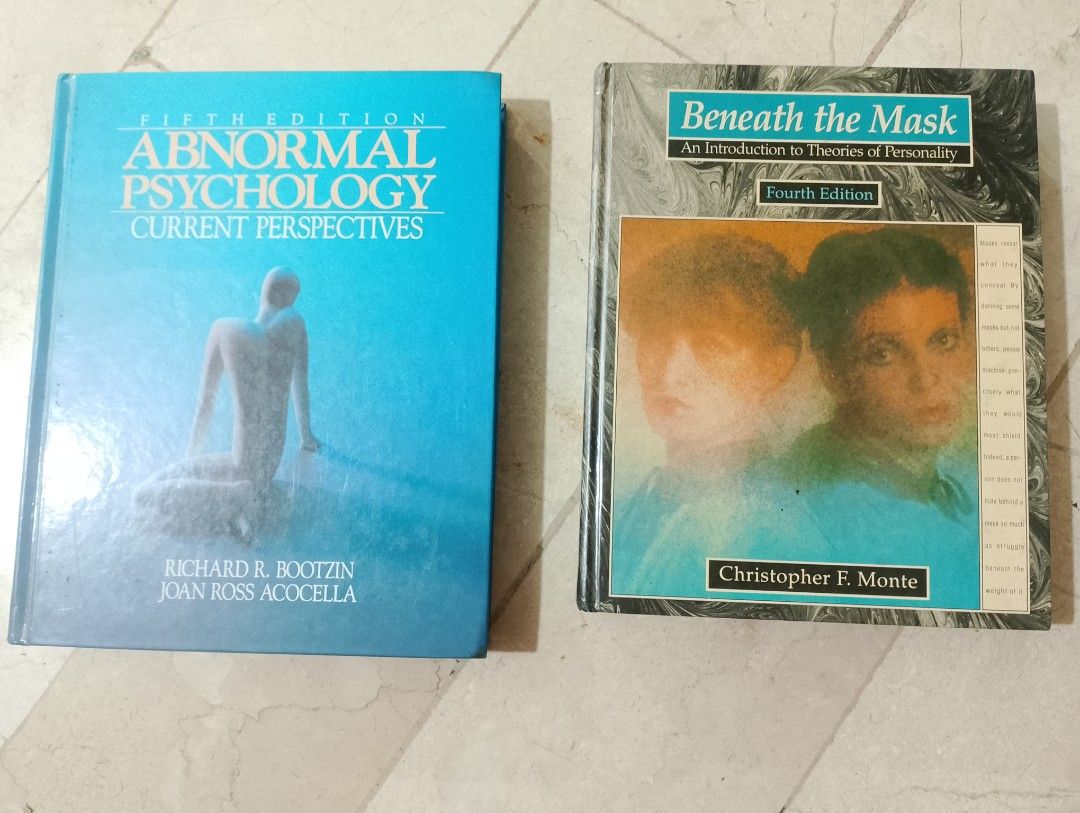 PSYCHOLOGY TEXTBOOK BUNDLE — 2 HARDBOOKS! (Category: Textbooks) located in Manila. Submitted by prelovedbooks777 (Listing ID 1456786333, Image 1). Description: 1. Abnormal Psychology: Current Perspectives (5th Ed.) — A complete guide to understanding psychological disorders, their causes, and treatments! Essential for every Psych student! 🧠🔍 2. Beneath the Mask: Theories of Personality (4th Ed.) — Explore the different frameworks that explain h