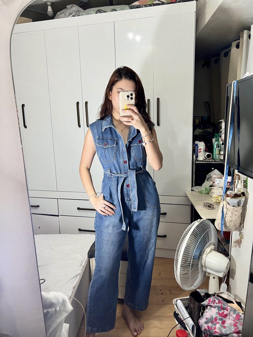 Rare Vintage Denim Jumpsuit (Category: Jumpsuits) located in Rizal. Submitted by rrbbmm (Listing ID 1456946772, Image 1). Description: rare and premium, adjustable with the belt, best fit for small up to med! haven’t worn it outside, but its so pretty especially if u travel or want that vibe!! my height for reference is 5’3.