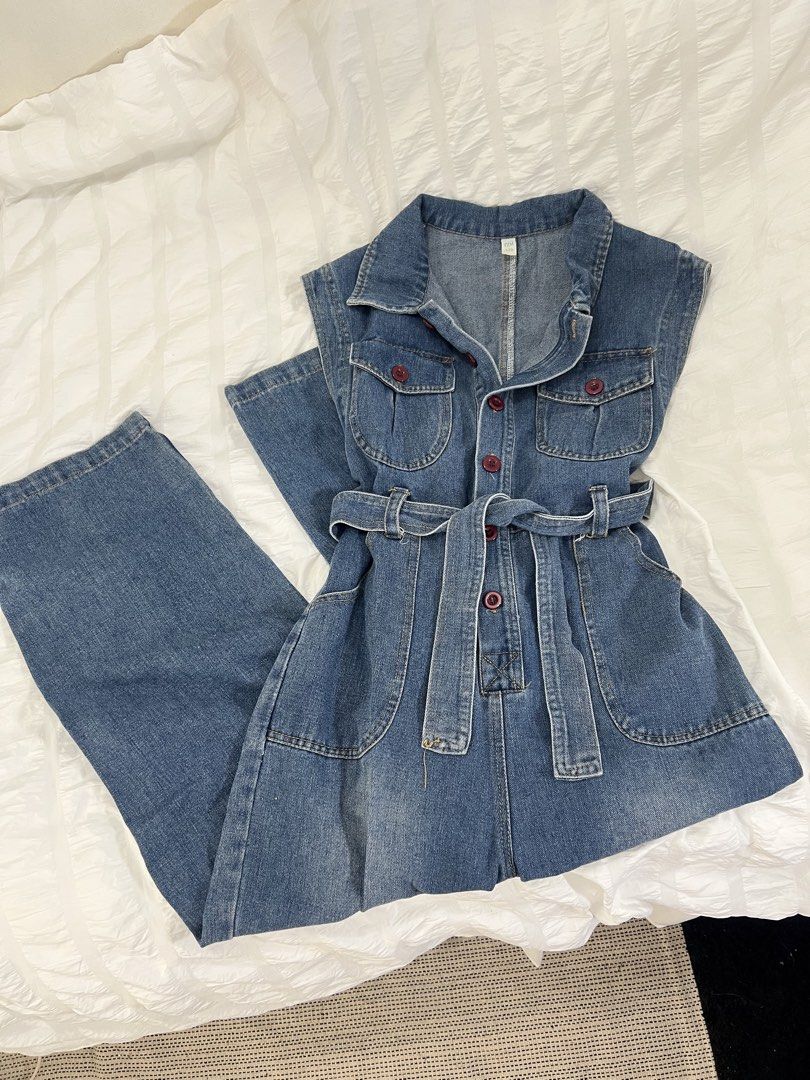 Rare Vintage Denim Jumpsuit (Category: Jumpsuits) located in Rizal. Submitted by rrbbmm (Listing ID 1456946772, Image 3). Description: rare and premium, adjustable with the belt, best fit for small up to med! haven’t worn it outside, but its so pretty especially if u travel or want that vibe!! my height for reference is 5’3.