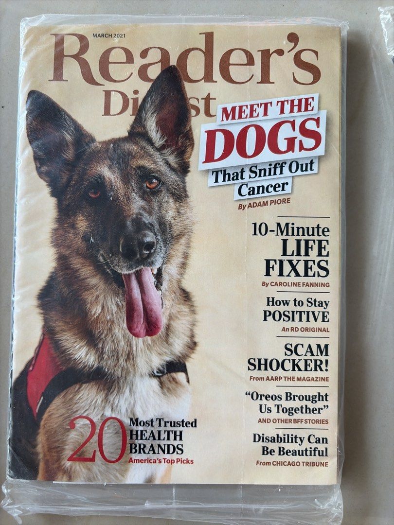 Reader's Digest Magazines - March to September 2021 (Category: Magazines) located in Mandaluyong City. Submitted by charliegirl1028 (Listing ID 1456871533, Image 1). Description: - P50 each - Reader's Digest magazines, US edition - Issues from March to September 2021 - Featured covers: 'Meet the Dogs', 'Don't Waste Your Money', 'Best Road Trips', 'America Tasty', and 'Brain Games' - All magazines are brand new and still in their original plastic 