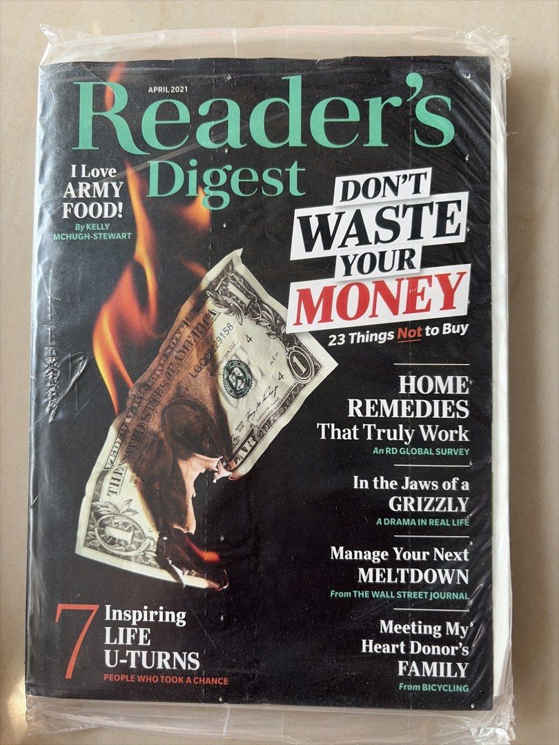 Reader's Digest Magazines - March to September 2021 (Category: Magazines) located in Mandaluyong City. Submitted by charliegirl1028 (Listing ID 1456871533, Image 2). Description: - P50 each - Reader's Digest magazines, US edition - Issues from March to September 2021 - Featured covers: 'Meet the Dogs', 'Don't Waste Your Money', 'Best Road Trips', 'America Tasty', and 'Brain Games' - All magazines are brand new and still in their original plastic 