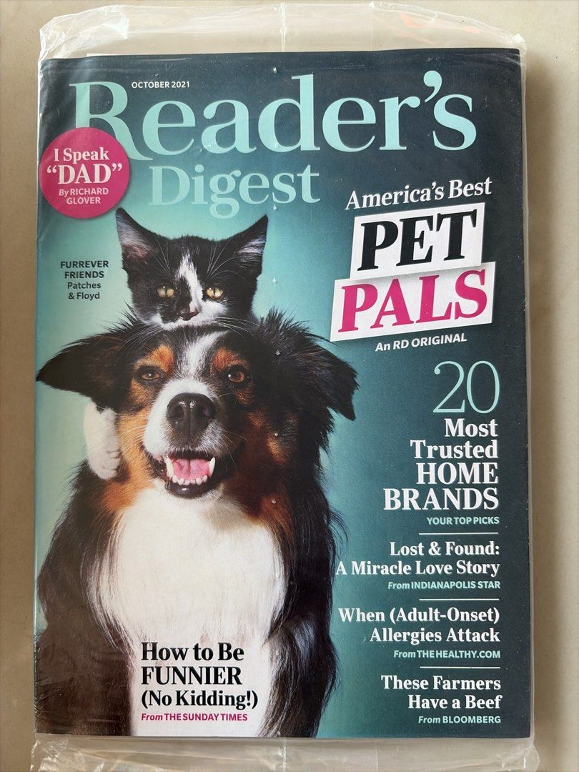 Reader's Digest Magazines - Oct 2021 to Apr 2022 (Category: Magazines) located in Mandaluyong City. Submitted by charliegirl1028 (Listing ID 1456869204, Image 1). Description: - P50 per issue - Reader's Digest magazines, US issues - sealed, All still in original plastic packaging - Includes issues: Oct 2021, Nov 2021, Dec 2021/Jan 2022, Feb 2022 (Anniversary Issue), Mar/Apr 2022 - Topics: Pets, travel, technology, inspiring stories .