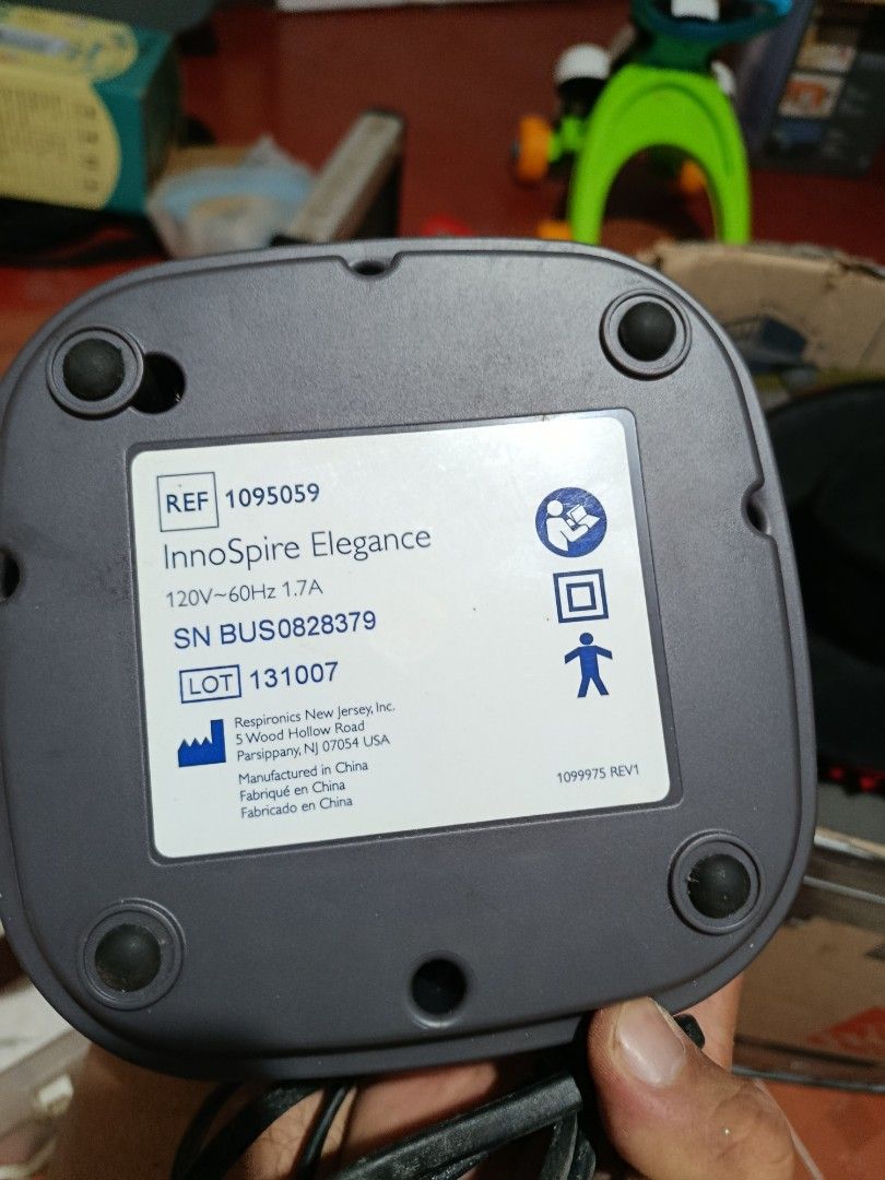 Respironics InnoSpire Elegance Air Compressor (Category: Construction Tools & Equipment) located in Manila. Submitted by empyuyubaron (Listing ID 1456883844, Image 1). Description: - Respironics InnoSpire Elegance air compressor - Model: REF 1095059 - Power: 120V~60Hz, 1.7A - Serial Number: BUS0828379 - Lot Number: 131007 - Manufactured by Respironics New Jersey, Inc. in China.