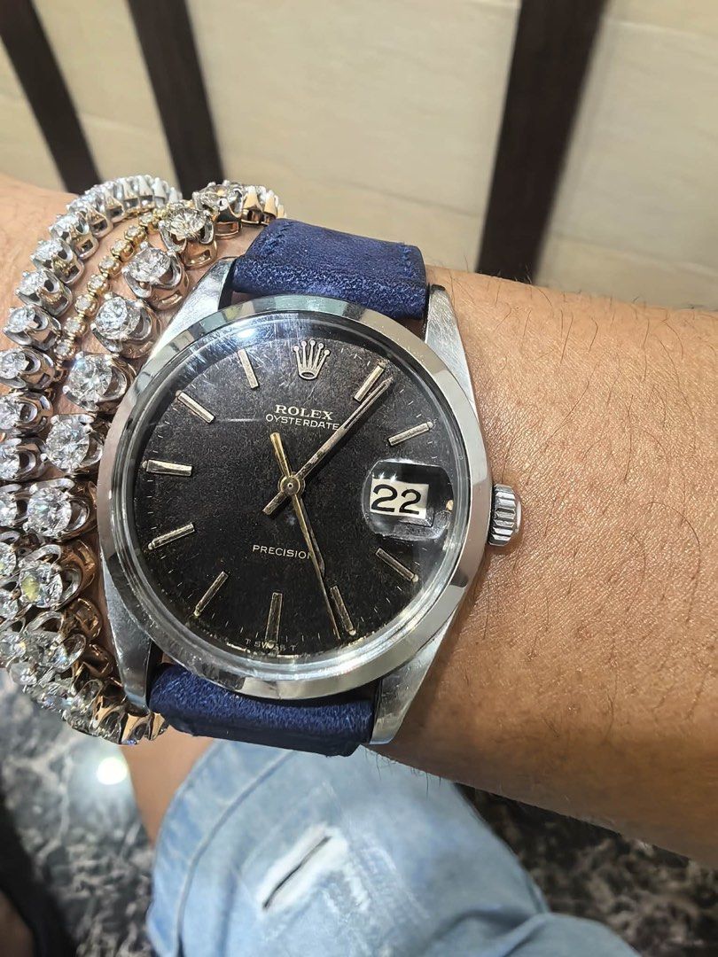 Rolex Oysterdate Precision Watch (Category: Luxury Watches) located in Cabanatuan. Submitted by albertgonzales27 (Listing ID 1456909208, Image 1). Description: - Vintage Rolex Oysterdate Precision - Classic black dial with date window - Durable stainless steel case - Comes with a stylish blue leather strap - Shows some signs of wear on case and crystal (selling as is).