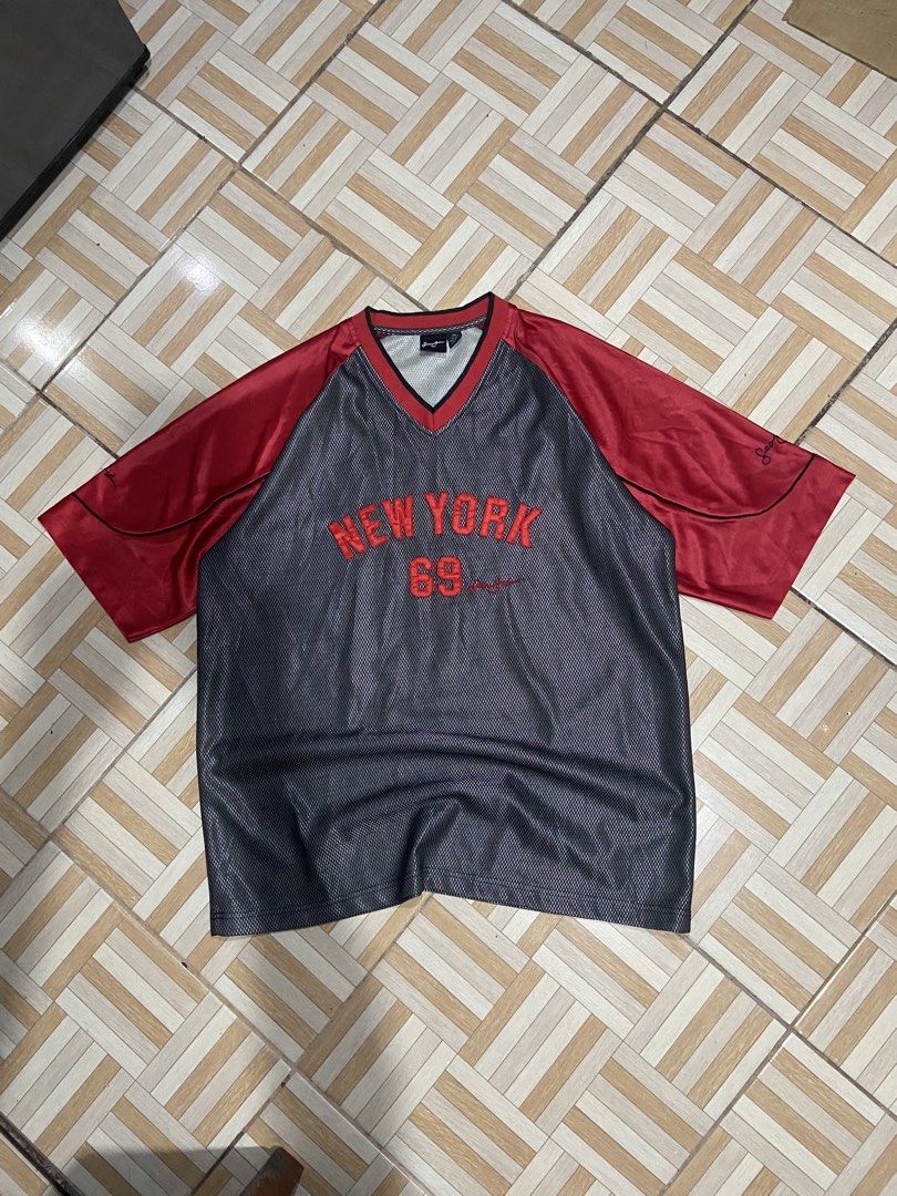 Sean John y2k (Category: Tshirts & Polo Shirts ) located in Manila. Submitted by ramoncitodee (Listing ID 1456942475, Image 1). Description: - Cool New York 69 baseball jersey - Red raglan sleeves - Grey mesh body - Great for casual wear or sports.