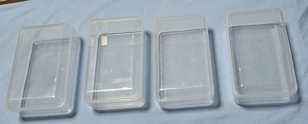 Clear Plastic Rectangular Storage Containers (Category: Storage Boxes & Baskets) located in Singapore. Submitted by crystal_1992 (Listing ID 1456831321, Image 2). Description: 2 Boxes for $1 - FRERRO Rocher Brand - Ideal for organizing small items: craft supplies, hardware, desk essentials - Approximate dimensions: 6 inches (L) x 3 inches (W).
