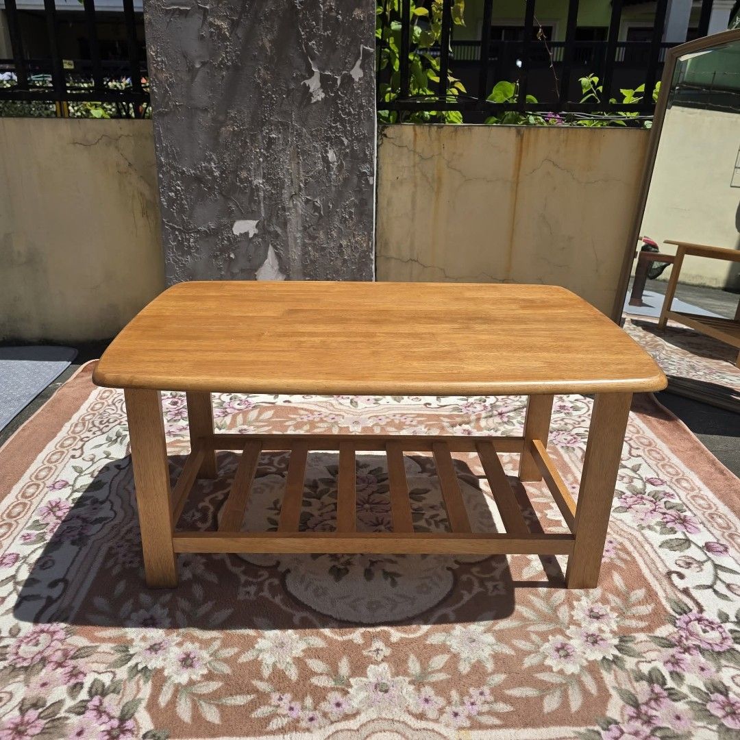 Solid Wood Coffee Table (Category: Tables & Sets) located in Pasig City. Submitted by millennialthrifter (Listing ID 1456834072, Image 3). Description: 🔥SOLID WOOD COFFEE TABLE - 2200 ✅Unused. In-assemble lang 🫶 ✅Solid wood ✅With rack below for more storage.