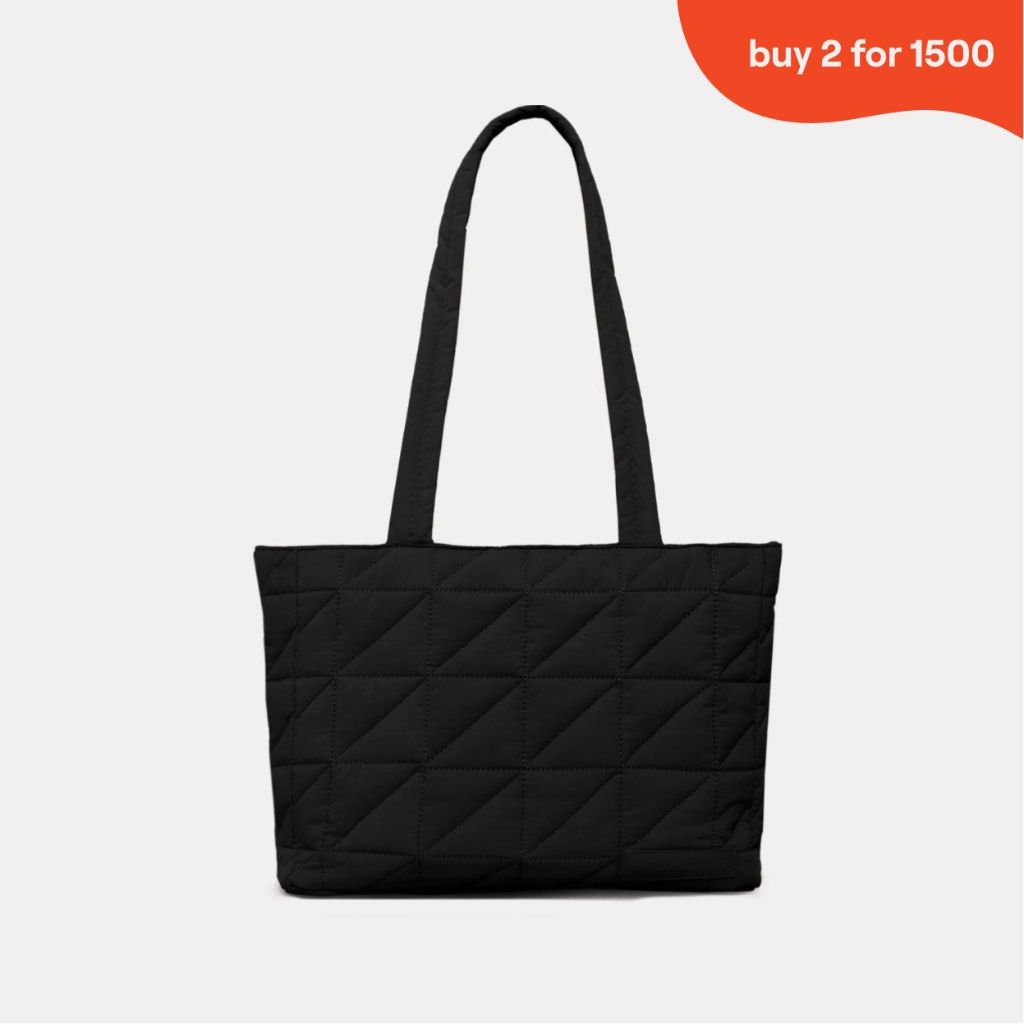 STRAIGHTFORWARD Kulcha Tote Onyx Black (Category: Tote Bags) located in Cebu City. Submitted by chicandcasualx (Listing ID 1456901401, Image 1). Description: BOUNDLESS BASICS KULCHA TOTE — ONYX BLACK Selling for ₱500 • Brand new with tags • Still sealed in its original packaging • Spacious quilted tote, perfect for everyday use GCash or bank transfer only. 📩 DM for inquiries.