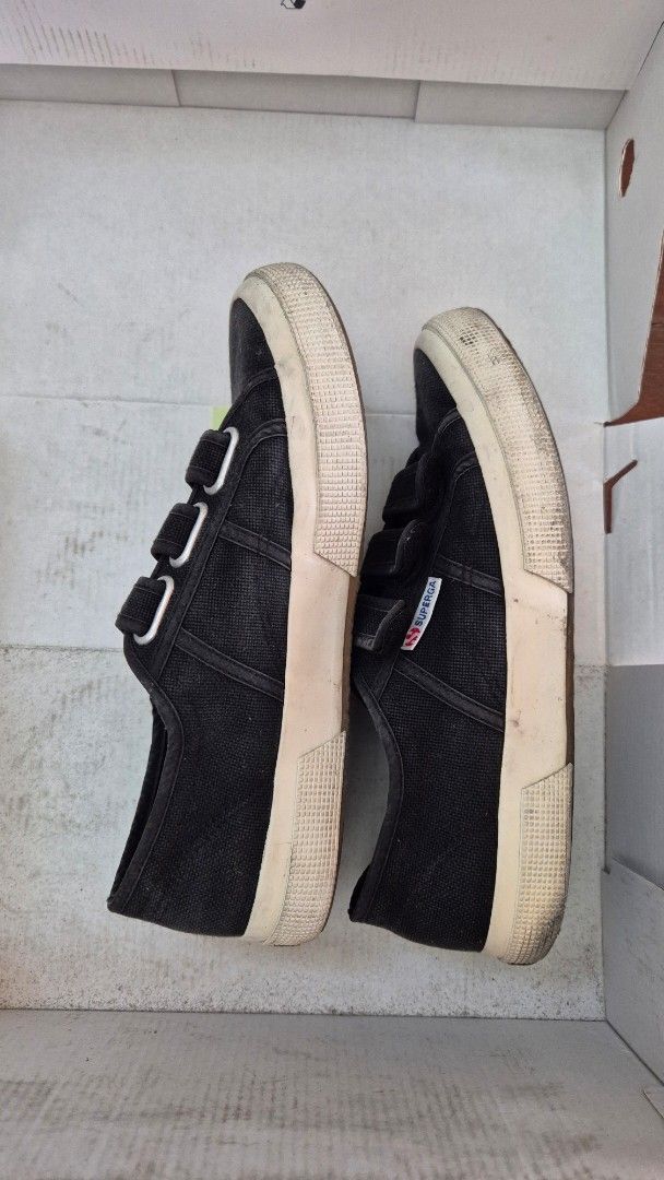 Superga Black Velcro Sneakers Size 41 (Category: Casual Shoes) located in Antipolo. Submitted by declutterinboy (Listing ID 1456818720, Image 3). Description: - Black Superga 2750 COT3STRAPU sneakers - Size: 41 (Euro) - Color: Black - Features: Velcro straps - Made in Vietnam - Condition: Soles show some wear (please check photos for details) - Just needs cleaning. looks better rugged.