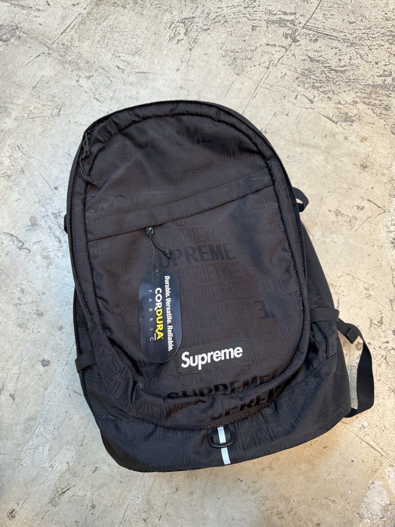 SUPREME SS19 BACKPACK CORDURA®️ (Category: Backpacks) located in Manila. Submitted by furugi24 (Listing ID 1456888940, Image 1). Description: AUTHENTIC/ LEGIT SUPREME SS19 BACKPACK CORDURA®️ Has laptop compartment Thick cordura material 10k (NEGOTIABLE) Brandnew Supreme, BAPE, kapita.