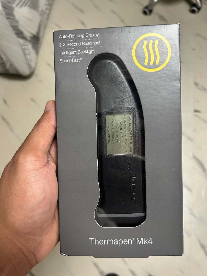 ThermoWorks Thermapen Mk4 Black Instant-Read Thermometer (Category: Other Kitchen Appliances) located in Santa Rosa. Submitted by tindana (Listing ID 1456821216, Image 1). Description: - Get fast and accurate readings in just 2-3 seconds. - Features an auto-rotating display and intelligent backlight. - Water resistant (IP66/67). - Battery operated for convenience. - Comes with a NIST traceable calibration certificate..