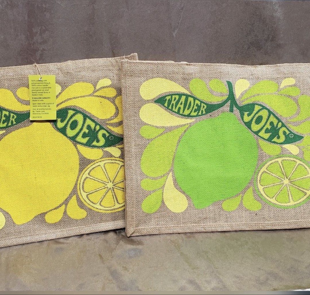 Trader Joe's Citrus Jute Bag - Lime Design (Category: Video Cameras) located in Angeles City. Submitted by migs_font29 (Listing ID 1456932414, Image 3). Description: - Adorable Trader Joe's jute bag featuring a fun lime design. - Versatile: Ideal for grocery runs, beach days, or everyday carrying. - Material: Made from durable and eco-friendly jute. - Dimensions: Approximately 13 inches (width) x 13 inches (height) x 6 inches (depth). - Features 
