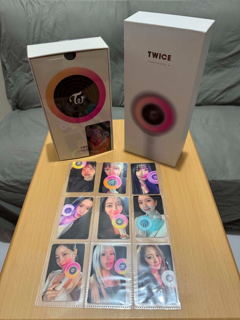 TWICE Candy Bong Infinity + Candy Bong Z (Official) + POBs (Category: K-Wave Merchandise) located in Makati City. Submitted by reggiearchive (Listing ID 1456951278, Image 1). Description: Selling my official TWICE lightsticks: ✅ TWICE Candy Bong Z ✅ TWICE Candy Bong Infinity ✅ Official POB photocard inclusions ✅ Complete Infinity POB set (9 members) ✅ Sana POB included ✅ Original boxes included ✅ Used only during TWICE concert ✅ Working and teste