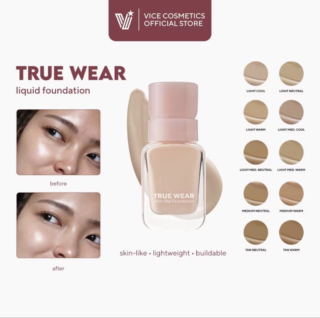 Vice Co. 4D True Wear Skin-Like Foundation (Category: Makeup) located in Navotas City. Submitted by kathyp10 (Listing ID 1456880709, Image 1). Description: - Brand: Vice Co. -Shade: Light Neutral - Finish: Skin-like, natural - Formula: Lightweight and buildable -Price negotiable for sure buyers MOP: Gcash, GoTyme MOD: Lalamove, J&T .