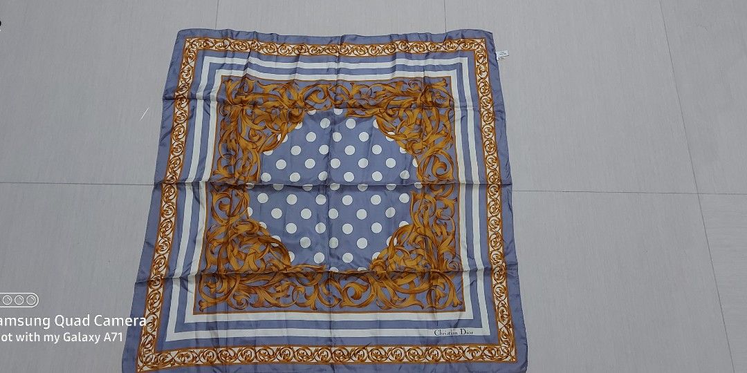 Vintage christian dior bundle scarves 2pcs (Category: Scarves) located in Quezon City. Submitted by threetwotwo2ndaccount (Listing ID 1456822370, Image 1). Description: vintagw Christian dior bundle scarves 2pcs size: 35"×35" with tag no inclusion issue: may konting stain dahil sa pagkakastock bawal sa maselan bawal sa barat.