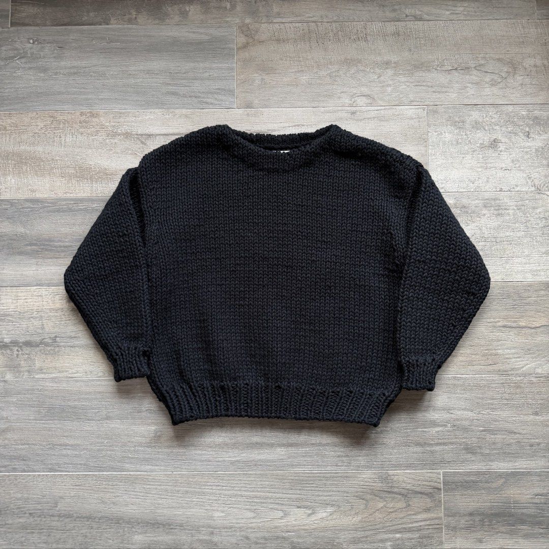 VISVIM AMPLUS BOATNECK HAND-KNIT JUMBO BLACK SWEATER CLASSIC