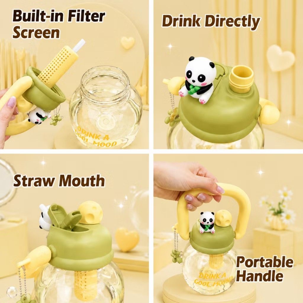 Water Bottle with Filter 800ml (Category: Water Bottles & Tumblers) located in Quezon City. Submitted by ana-chan (Listing ID 1456908188, Image 3). Description: Super cute 800ml panda water bottle with straw, filter, handle, and balloon dog charm. Perfect for kids and cute accessory lovers!.
