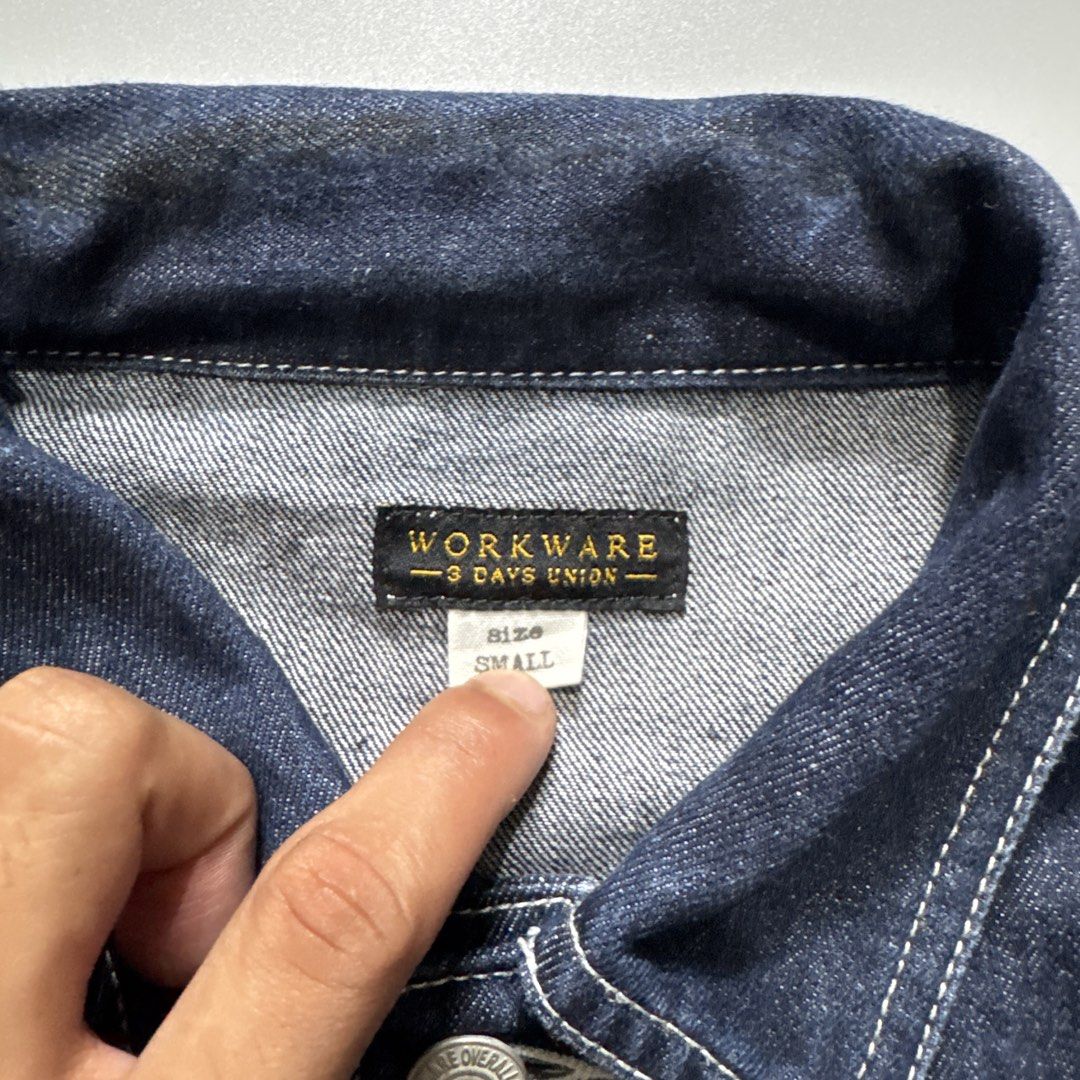 WORKWARE 3 DAYS UNION Denim Chore Jacket - Size Small (Category: Coats, Jackets and Outerwear) located in Santa Cruz. Submitted by eightvilla (Listing ID 1456936829, Image 3). Description: Workware 3Days Union Jacket Denim workwear jacket, classic utility style. Width – 19 Length – 27 .