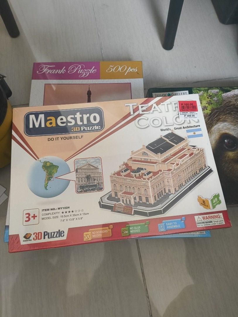 500pc Frank Eiffel Tower Puzzle & 3D Architecture Puzzles (Category: Board Games & Puzzles) located in Makati City. Submitted by macegray (Listing ID 1457035210, Image 3). Description: - Bundle includes 3 exciting puzzles. - Features a 500-piece Frank puzzle of the Eiffel Tower. - Includes two 3D architecture puzzles: Allianz Arena and Teatro Colon. - All puzzles are brand new and factory-sealed. - Ideal for experienced puzzlers or as a thoughtfu