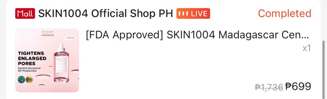 60% OFF [SKIN1004] Madagascar Centella Poreless Ampoule 100ml (Category: Face Care) located in Caloocan City. Submitted by fromnine (Listing ID 1456966235, Image 3). Description: SKIN1004 Madagascar Centella Poreless Ampoule - Helps tighten enlarged pores - Made with pure Centella from Madagascar - Contains Peptide 9 Complex and Himalayan Pink Salt - Soothes sensitive skin and nurtures skin barrier - Removes impurities from skin and pores - Size: