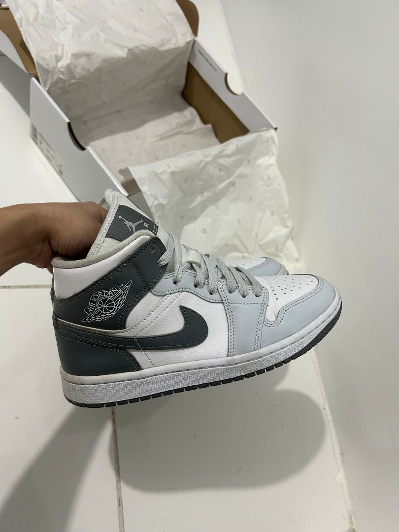 Air Jordan 1 Mid Pure platinum (Category: Sneakers) located in Quezon City. Submitted by ktmrn (Listing ID 1457135808, Image 2). Description: Authentic Air Jordan 1 Mid sneakers just needs cleaning but pair is very crisp decluttering Purchased both from Nike App singapore Orig price - 7095 Selling 2500 last price With box.