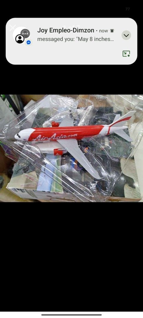 AirAsia Airplane Model with Stand (Category: Vehicle & Diecast Models) located in Manila. Submitted by hasylne.818 (Listing ID 1457027295, Image 3). Description: - Diecast AirAsia airplane model - Features the iconic red and white livery - Includes a display stand - Ideal for collectors or as a decorative piece - Looks great on any shelf - Check out our other available models!.